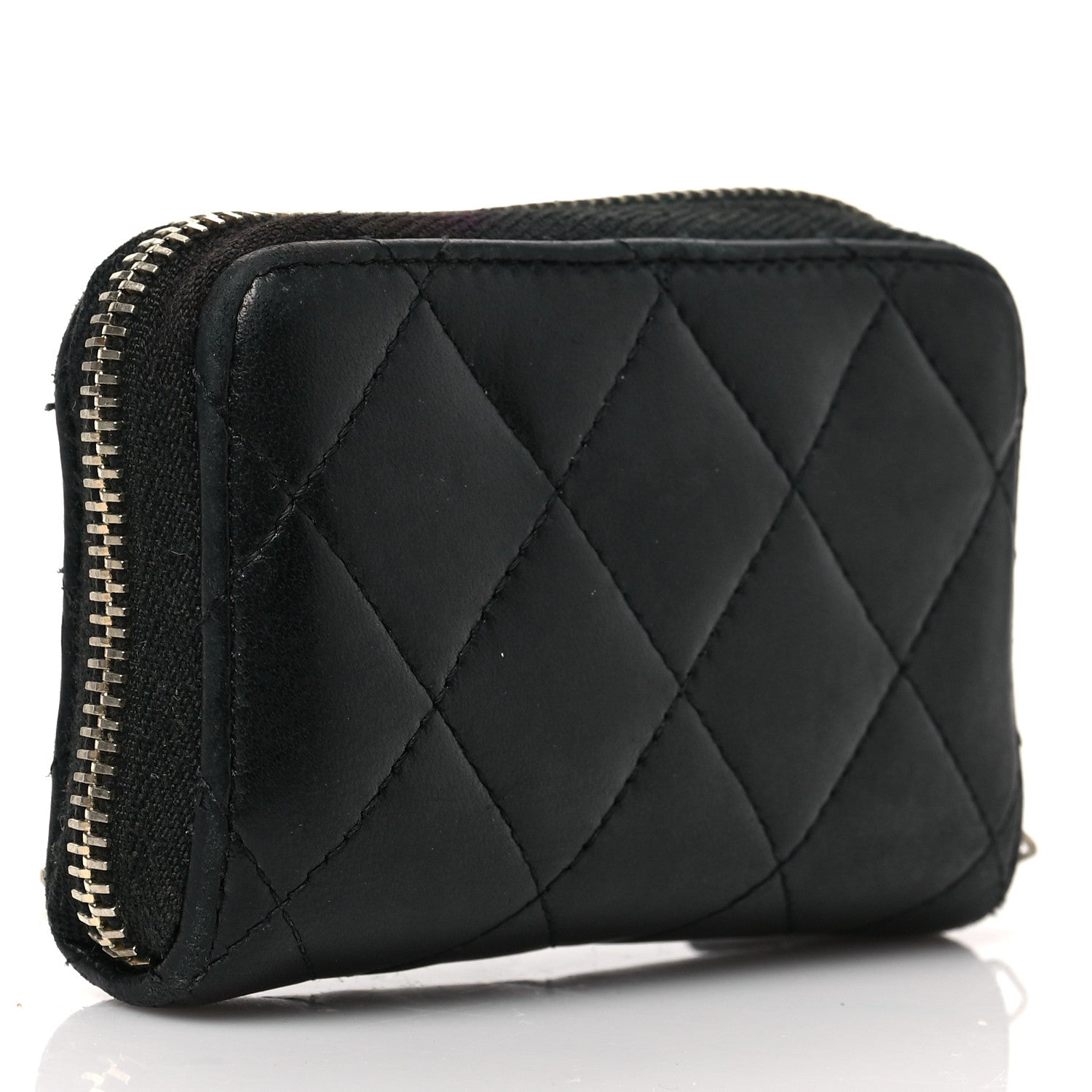 Chanel Lambskin Quilted Zip Coin Purse Black 2 of 8