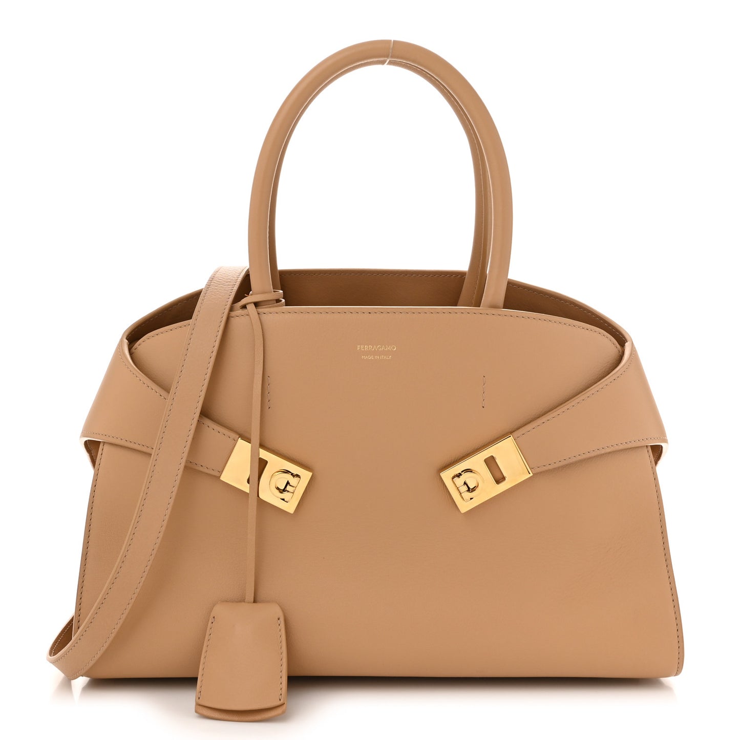 Natural Grain Calfskin Small Hug Bag Light Caramel