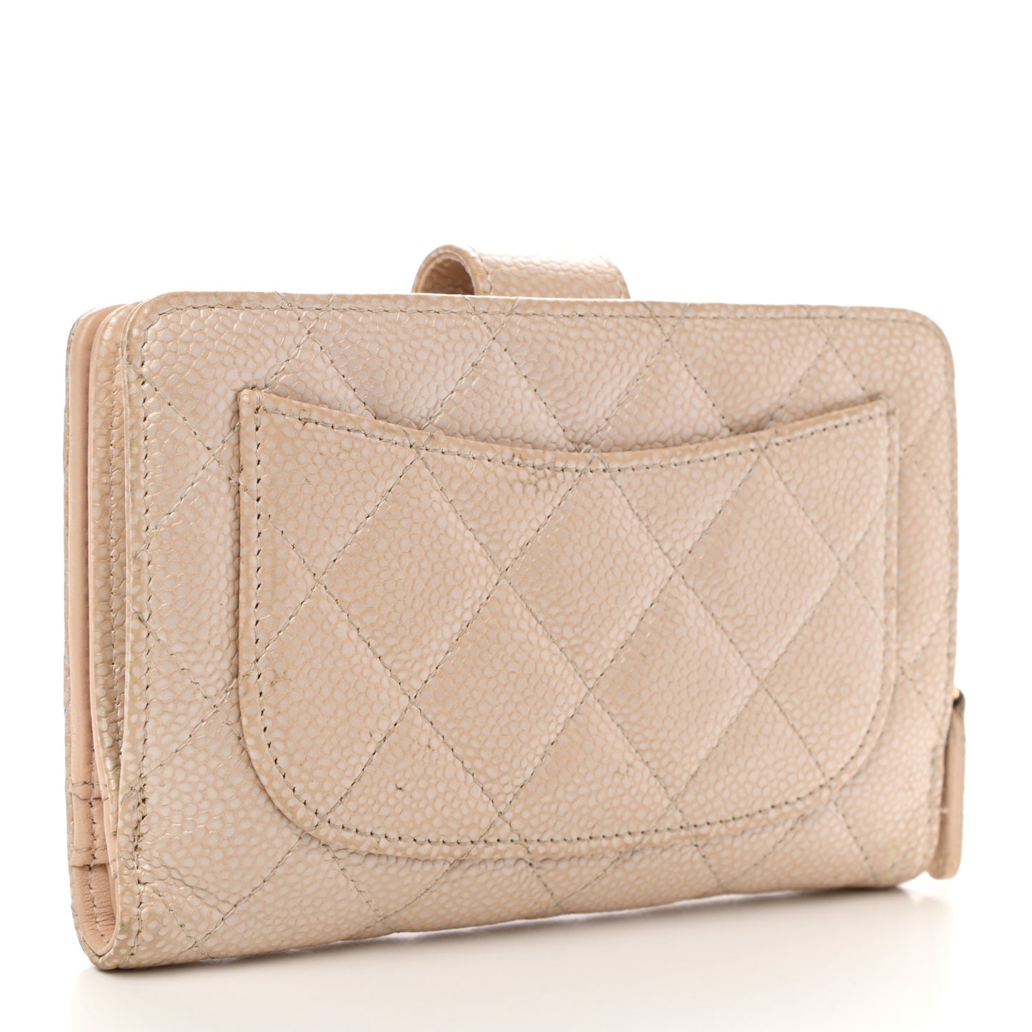 Iridescent Caviar Quilted Zipped Pocket Wallet Beige Clair