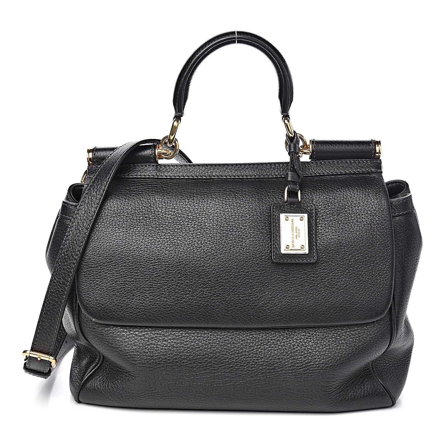 Dolce & Gabbana Grained Deerskin Medium Miss Sicily Satchel Black 1 of 15