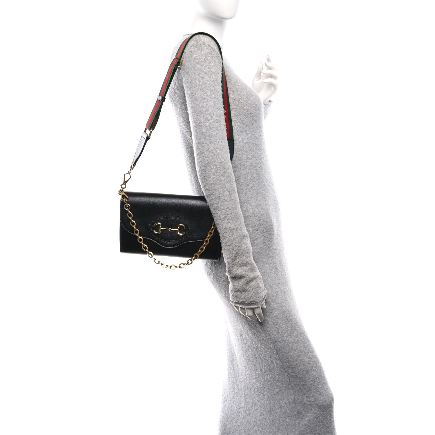 Gucci Azalea Calfskin Web Small Horsebit 1955 Crossbody Bag Black