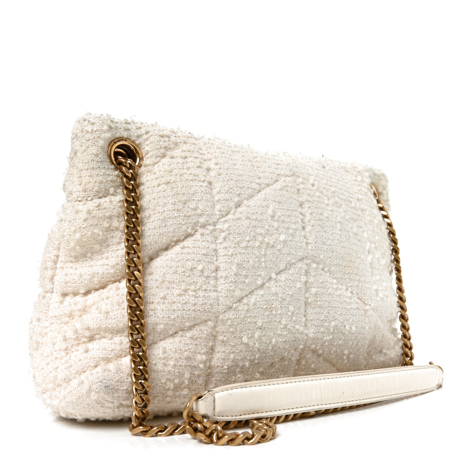 Saint Laurent Boucle Tweed Quilted Small Loulou Puffer Monogram Chain Satchel Crema Soft 3 of 10