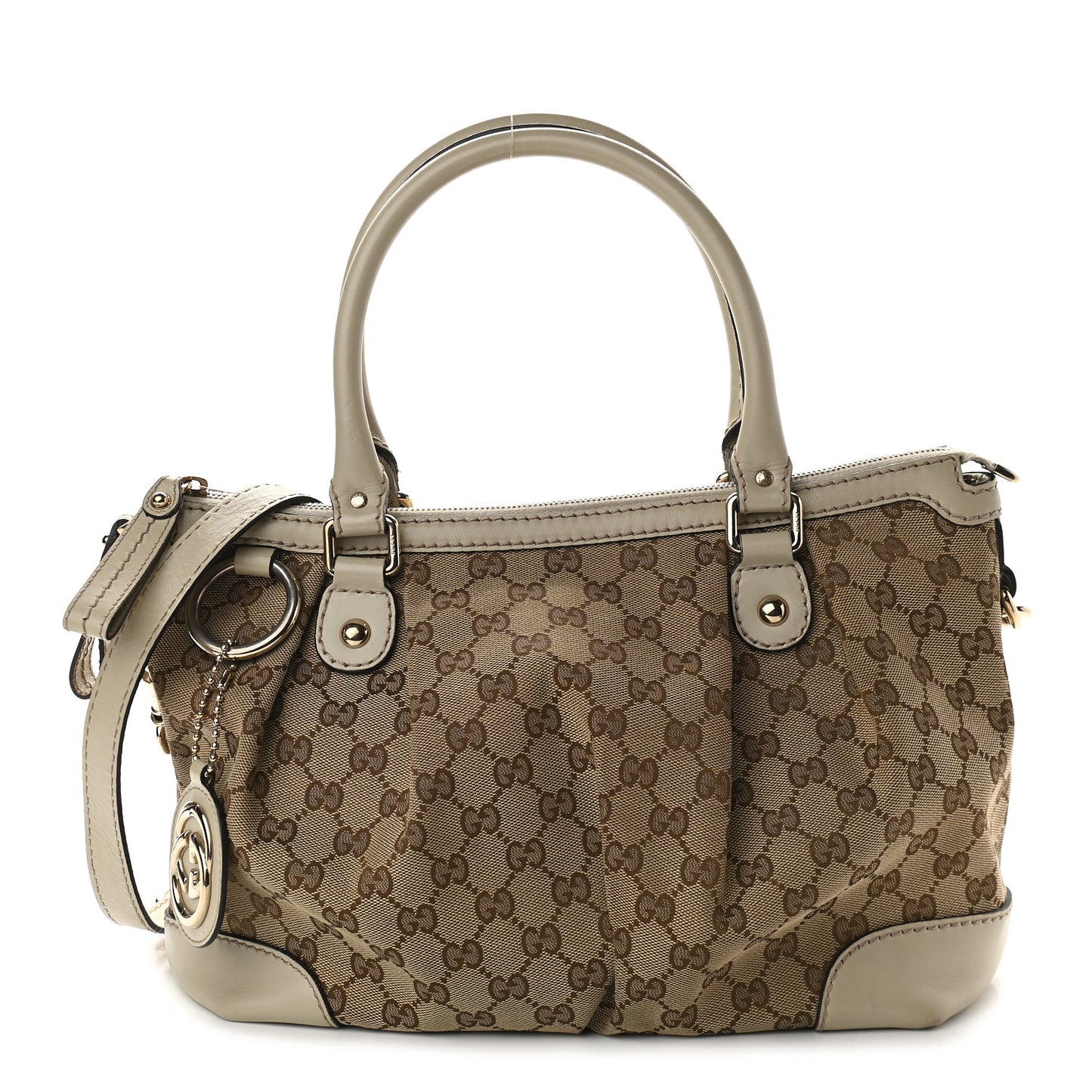 Monogram Margaux Calfskin Medium Sukey Top Handle Bag Beige Ebony Mystic White