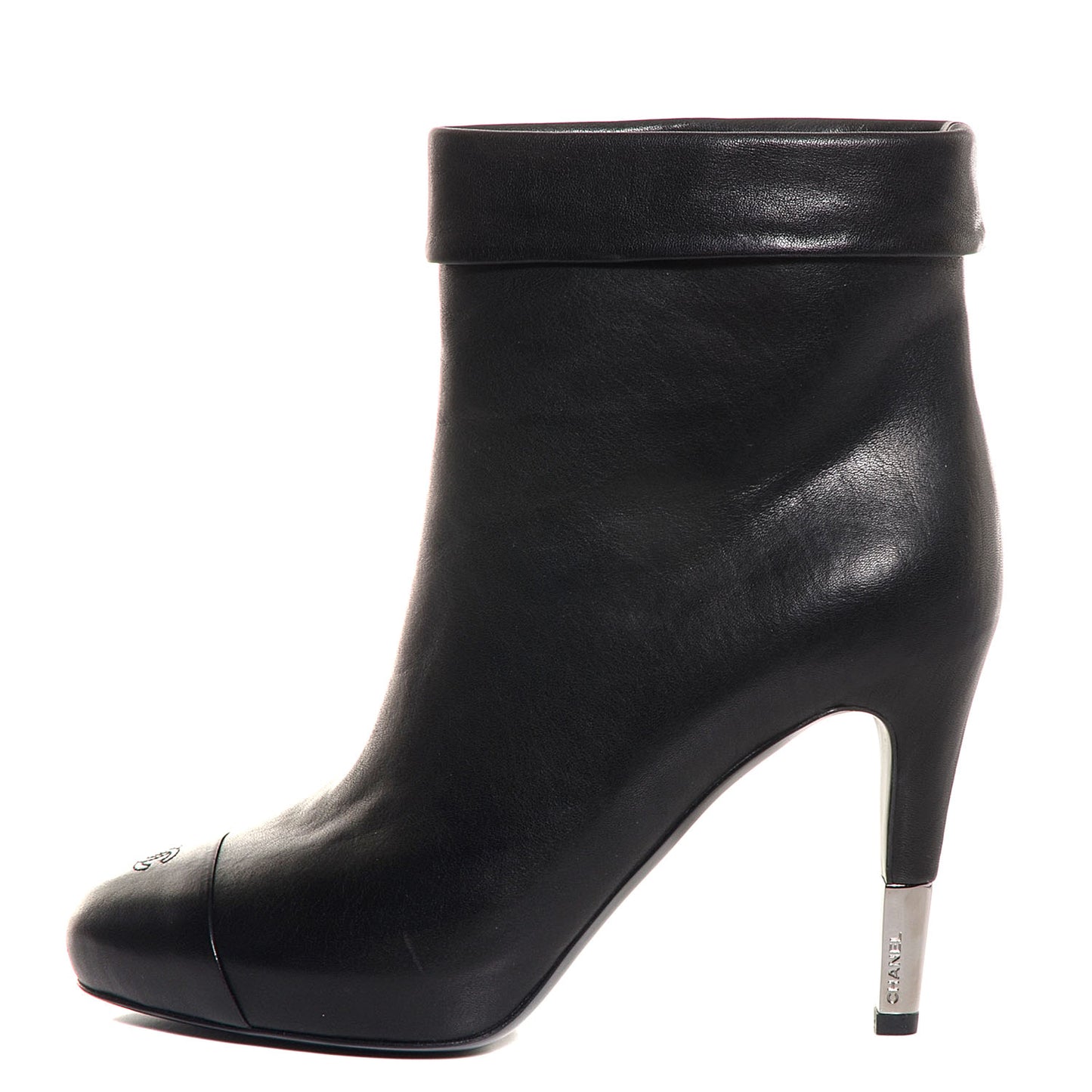 Leather CC Cap Toe Ankle Boots 37.5 Black