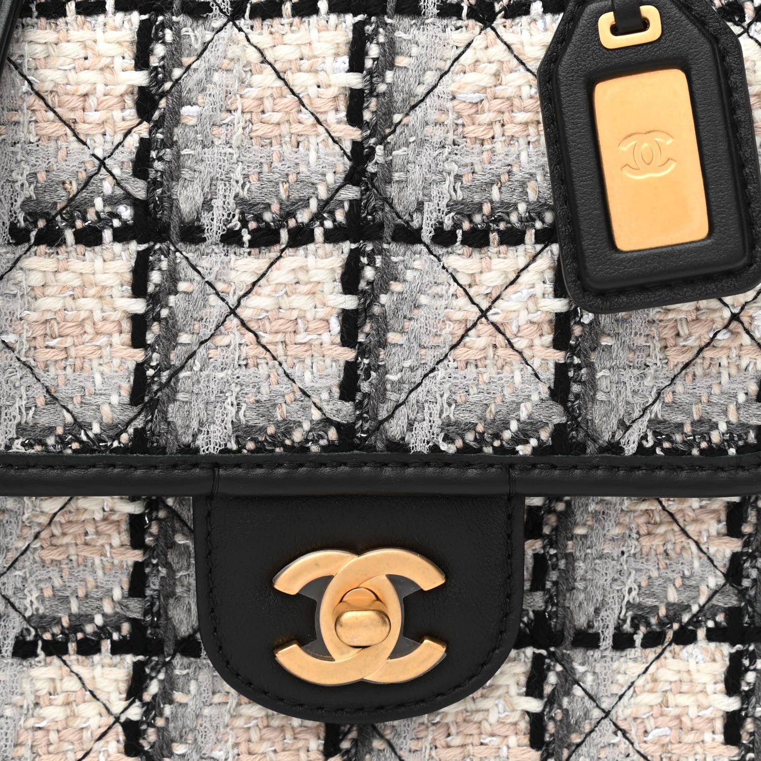 Chanel Tweed Calfskin School Memory Mini Top Handle Flap Ecru Grey Beige Black 8 of 11