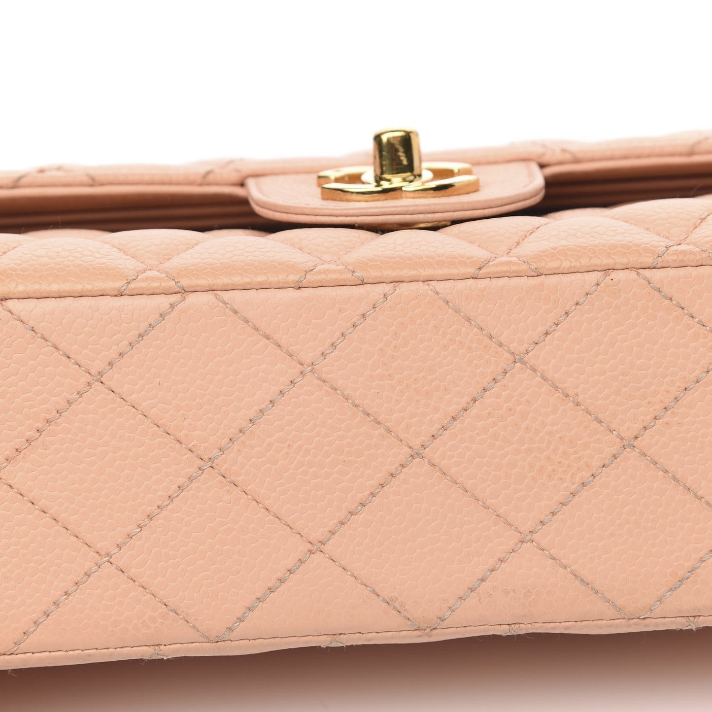 Caviar Quilted Medium Double Flap Beige