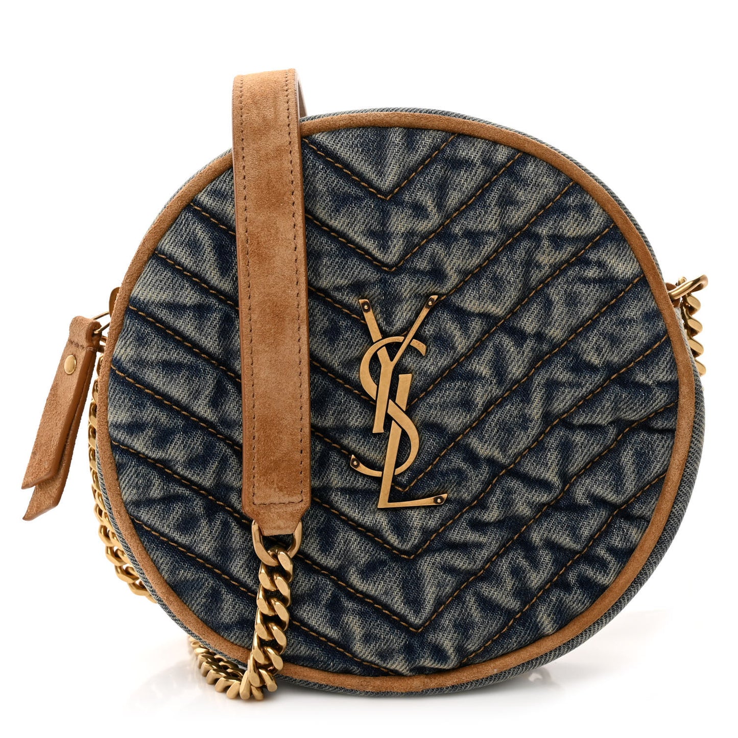 Denim Quilted Monogram Round Crossbody Bag Rodeo Blue