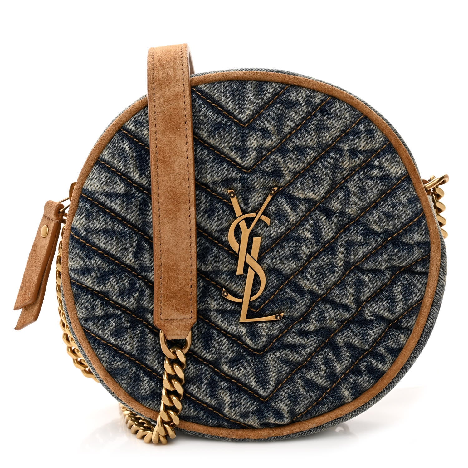 Saint Laurent Denim Quilted Monogram Round Crossbody Bag Rodeo Blue 1 of 10