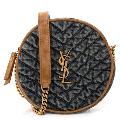 Saint Laurent Denim Quilted Monogram Round Crossbody Bag Rodeo Blue 1 of 10