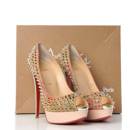 Christian Louboutin Cork Patent Bloom Print Lady Peep Spikes 150 Pumps 39.5 Multicolor 9 of 9