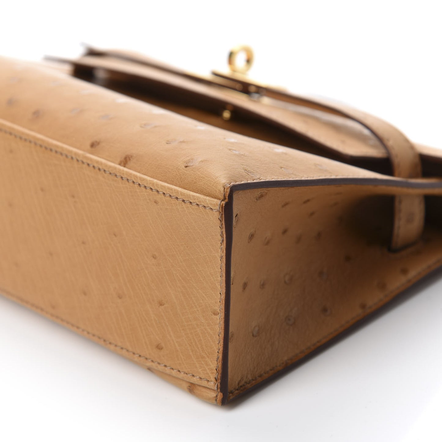 Ostrich Kelly Pochette Tabac Camel