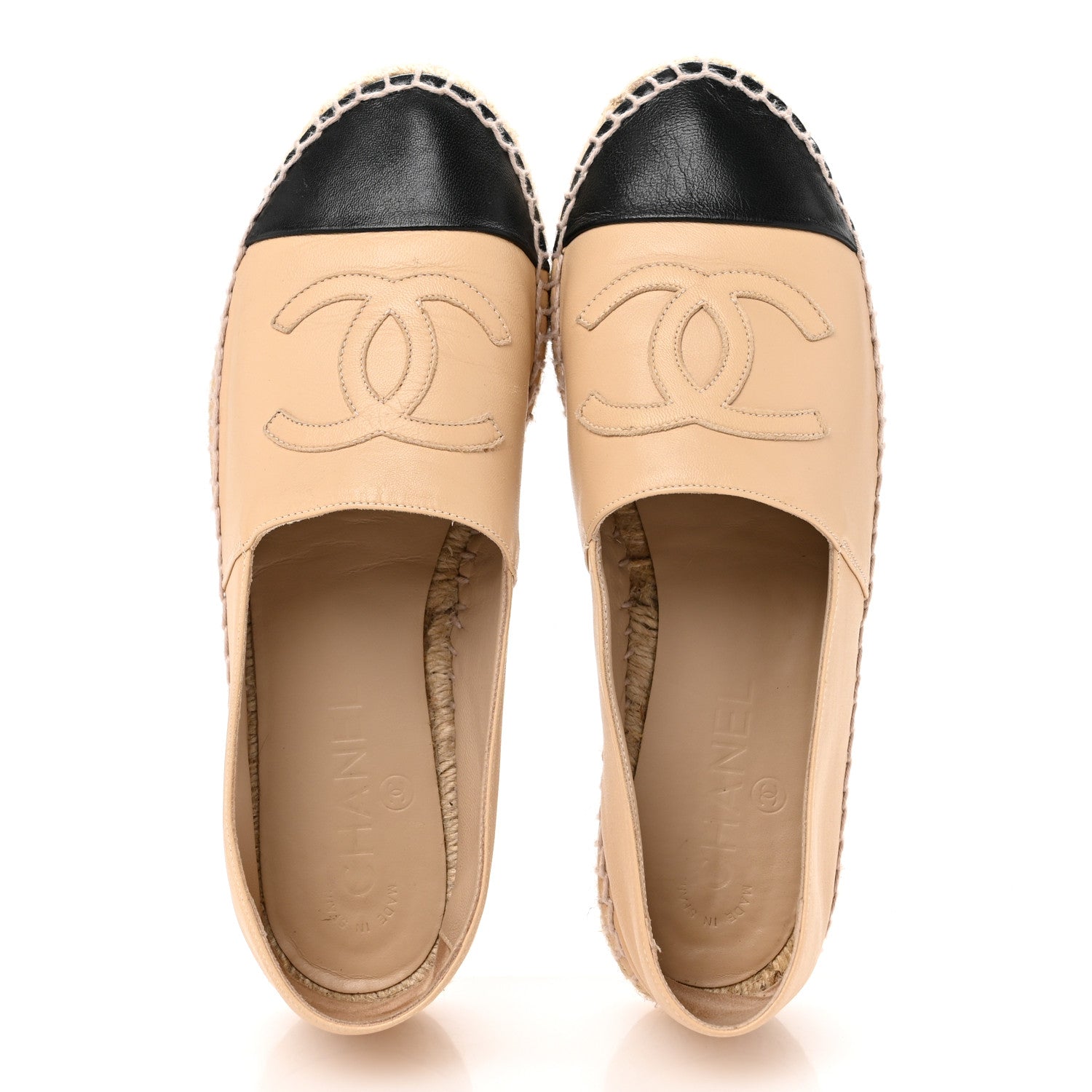 Chanel Lambskin CC Espadrilles 37 Beige Black 2 of 11