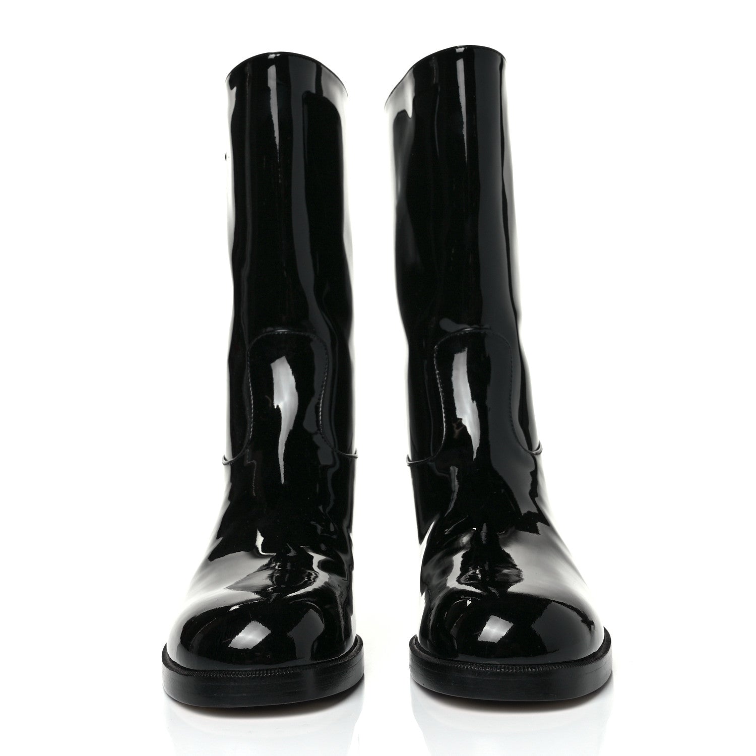 Chanel Patent CC Mid Calf Boots 36.5 Black 2 of 6