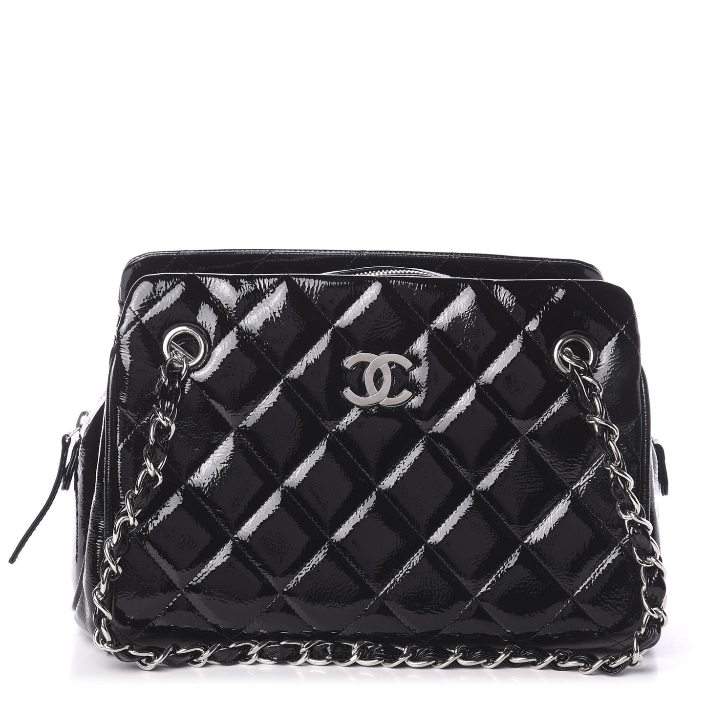 Patent Quilted Tote Black