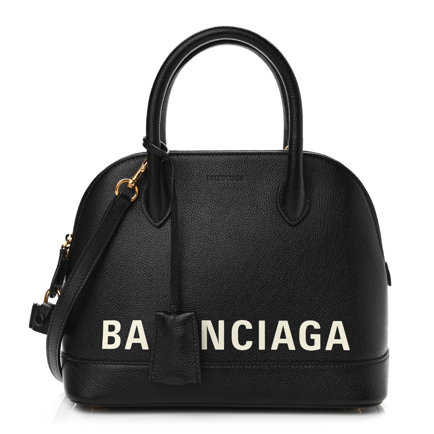 Balenciaga Grained Calfskin Logo S Ville Top Handle Bag Black White 1 of 9