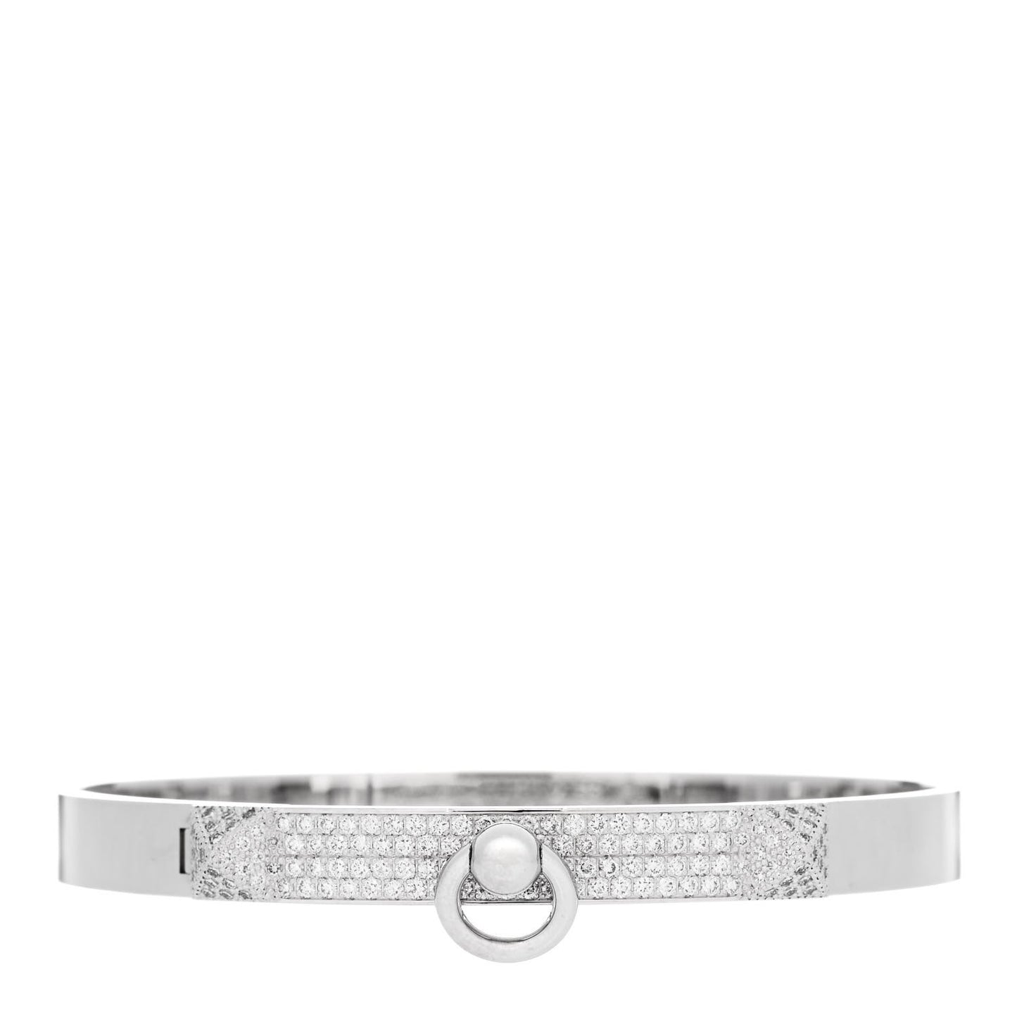 18K White Gold Pave Diamond PM Collier De Chien Bracelet SH