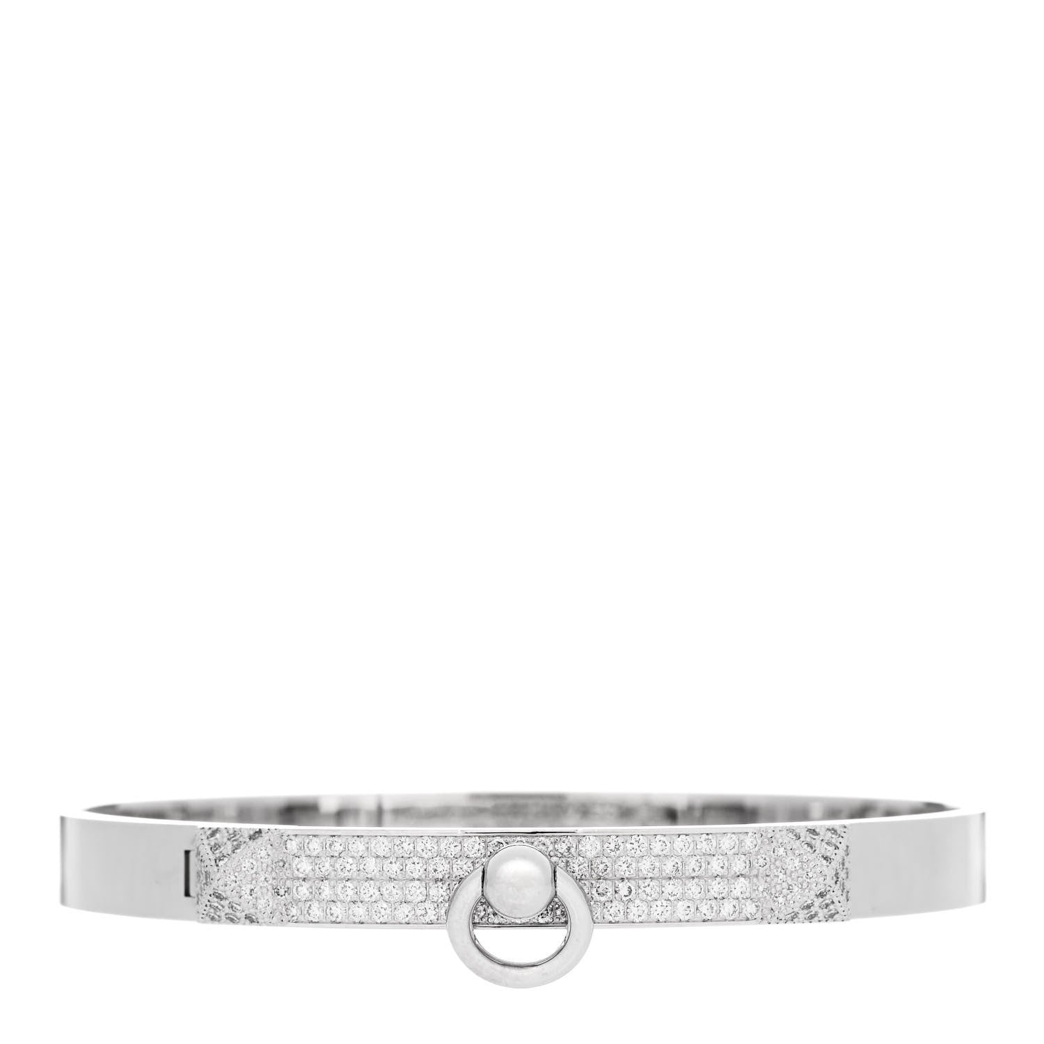 Hermes 18K White Gold Pave Diamond PM Collier De Chien Bracelet SH 1 of 4