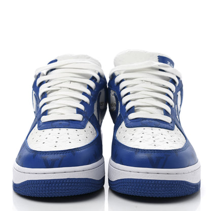 Louis Vuitton X NIKE AIR FORCE 1 Calfskin Monogram Mens Sneakers 7 Blue 2 of 10