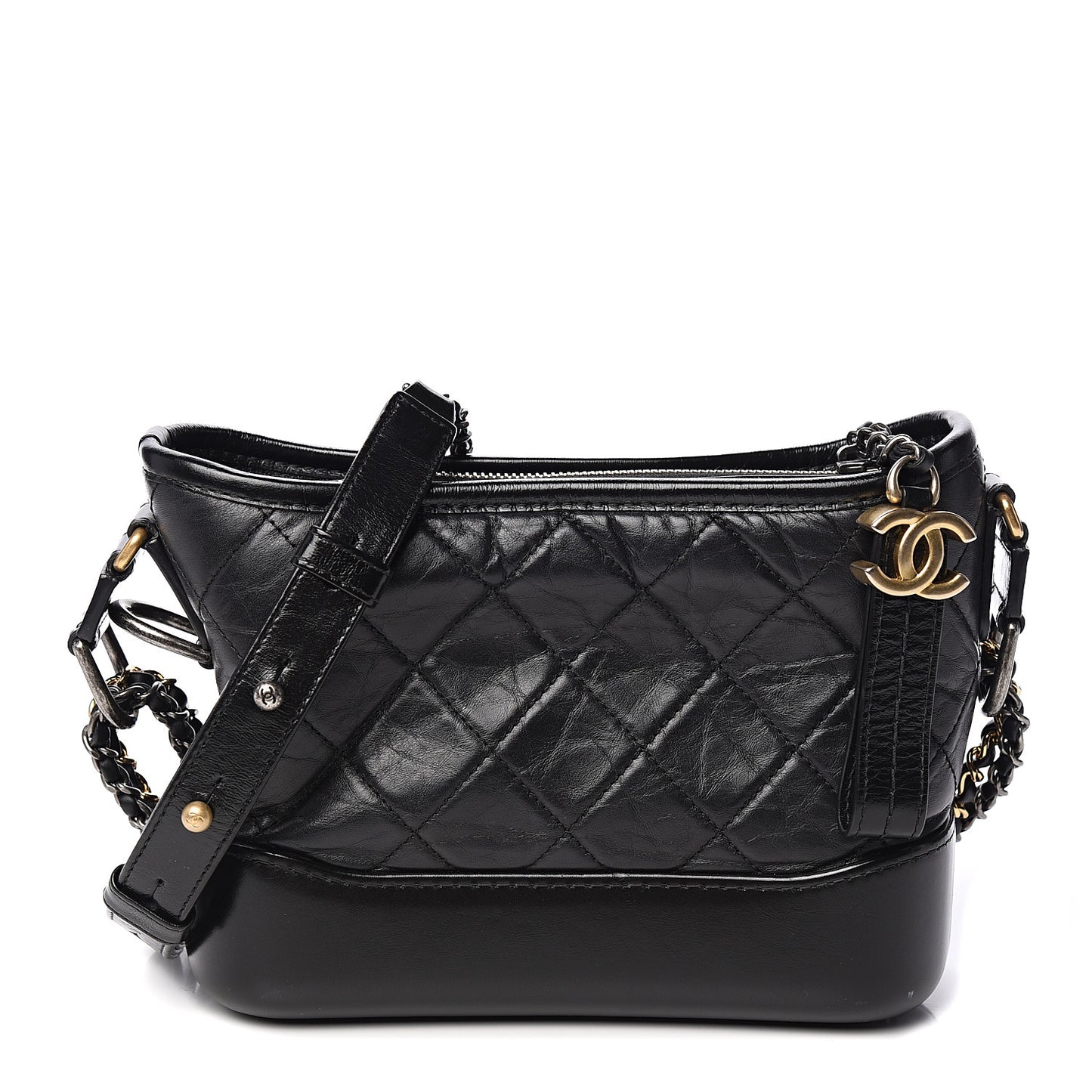 Aged Calfskin Quilted Small Gabrielle Hobo Black