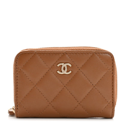 Chanel Lambskin Quilted Zip Around Coin Purse Wallet Brown 1 of 10