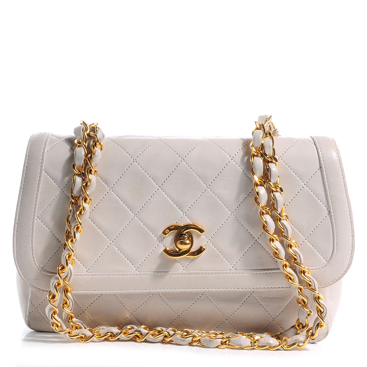 Lambskin Quilted Small Single Flap White