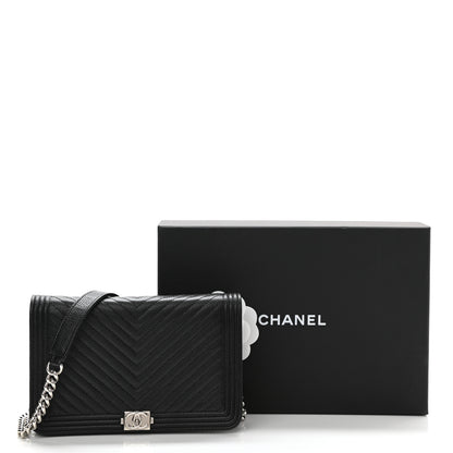 Chanel Caviar Chevron Quilted Boy Wallet On Chain WOC Black 13 of 13