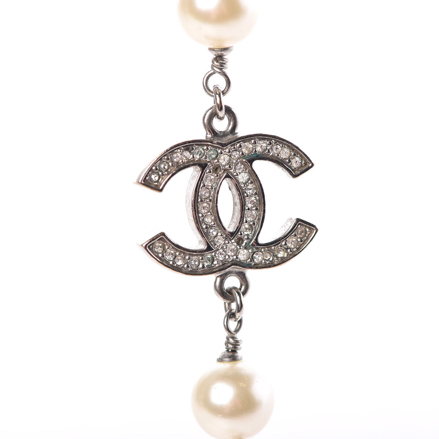 Pearl Crystal CC Necklace Silver Pearly White