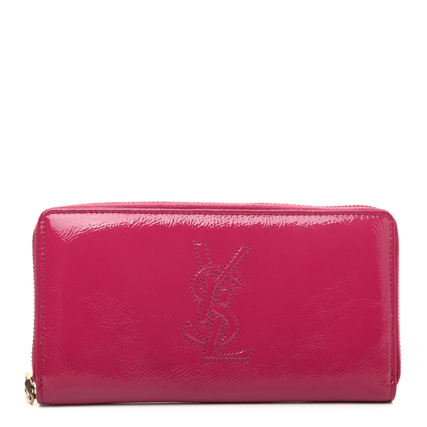 Textured Patent Calfskin Belle De Jour Zip Around Wallet Fuchsia