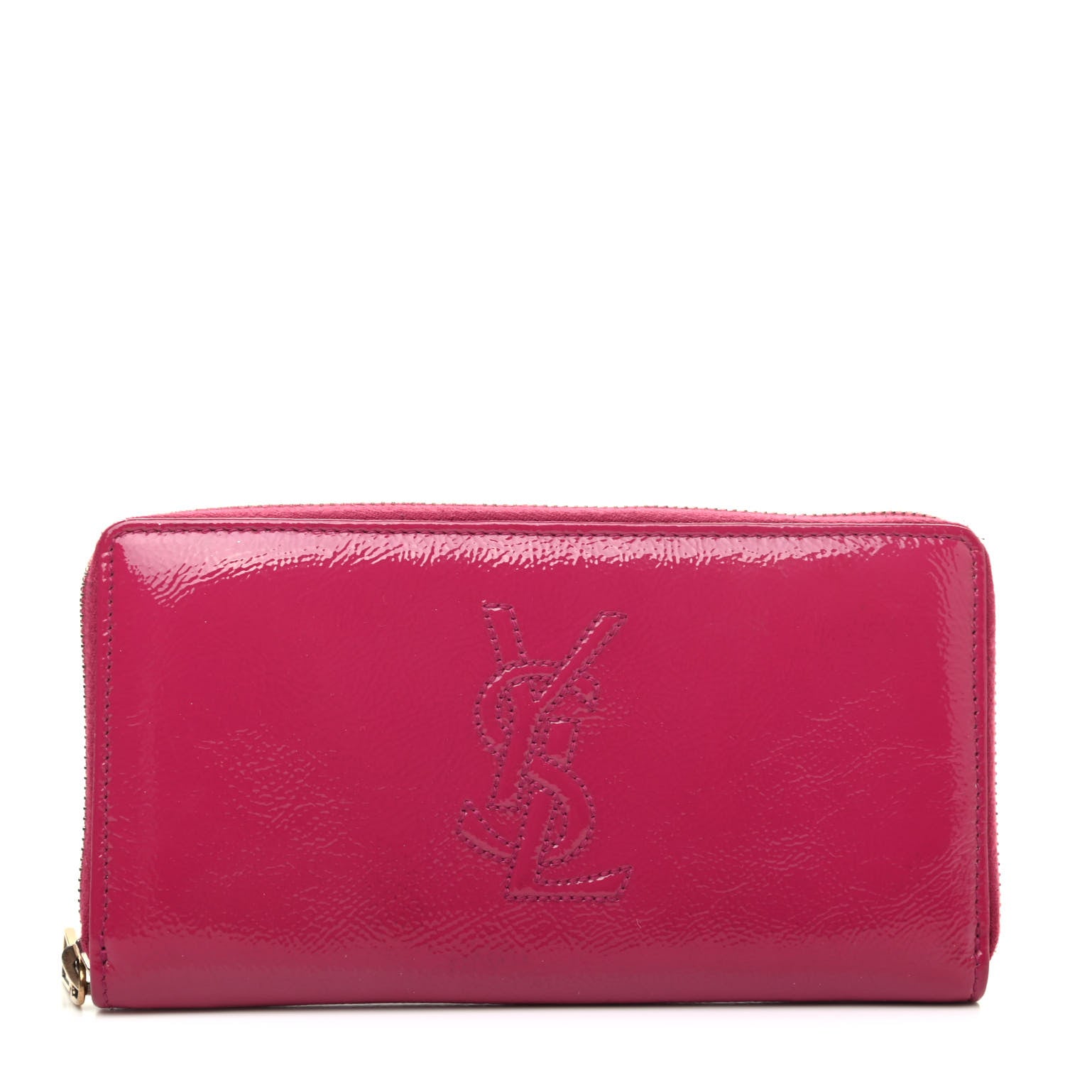 Saint Laurent Textured Patent Calfskin Belle De Jour Zip Around Wallet Fuchsia 1 of 7