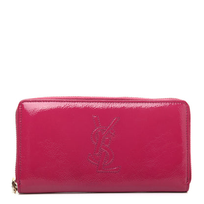 Saint Laurent Textured Patent Calfskin Belle De Jour Zip Around Wallet Fuchsia 1 of 7