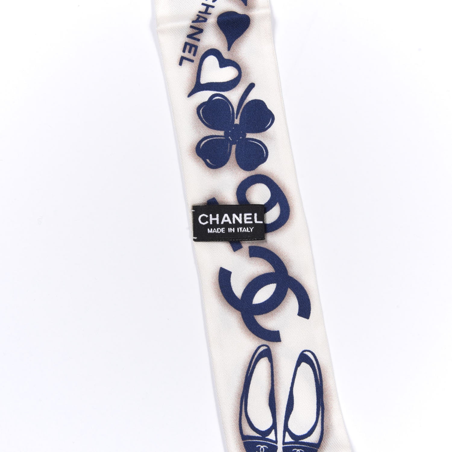 Chanel Silk CC Slim Bandeau Scarf White Blue 2 of 4