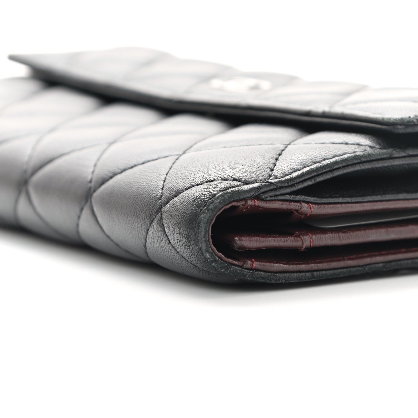 Lambskin Quilted Long Flap Wallet Black