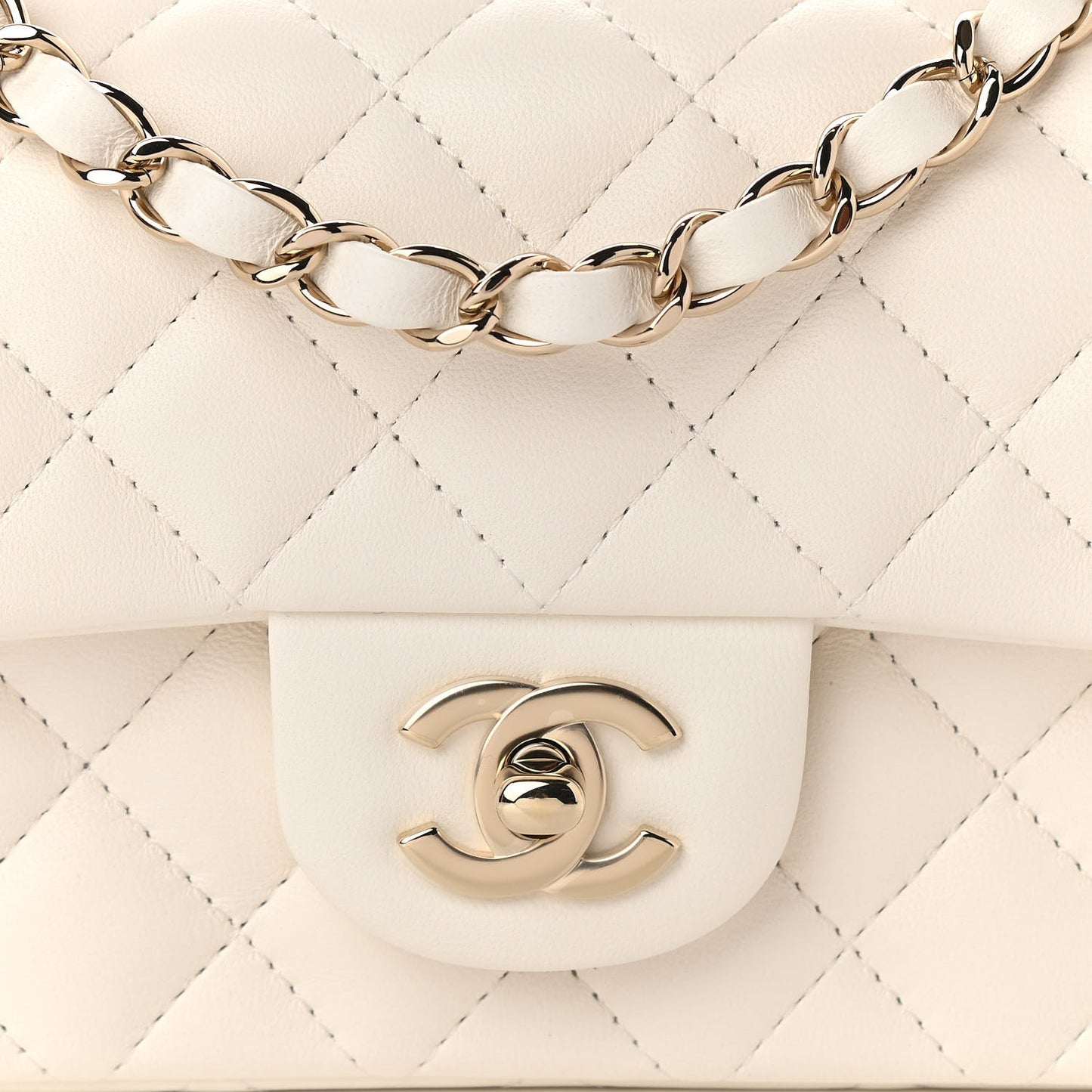 Lambskin Quilted Mini Rectangular Flap White