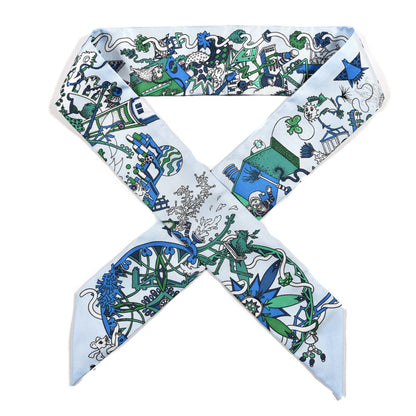Hermes Silk La Folle Parade Twilly Bleu Ciel Vert Cobalt 1 of 4