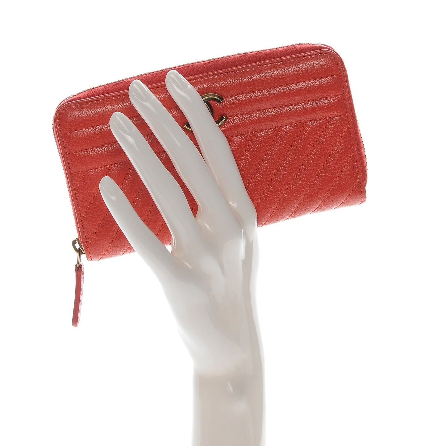 Shiny Goatskin Diagonal Quilted Small Zip Around Wallet Red