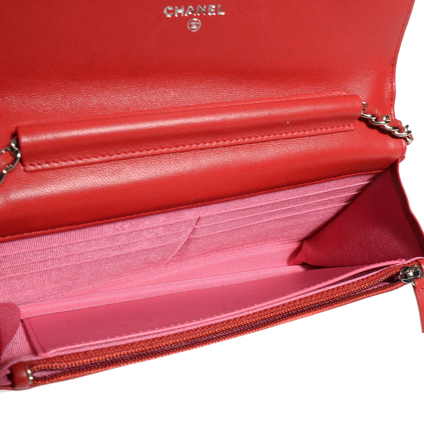 Lambskin Quilted Wallet On Chain WOC Red Pink