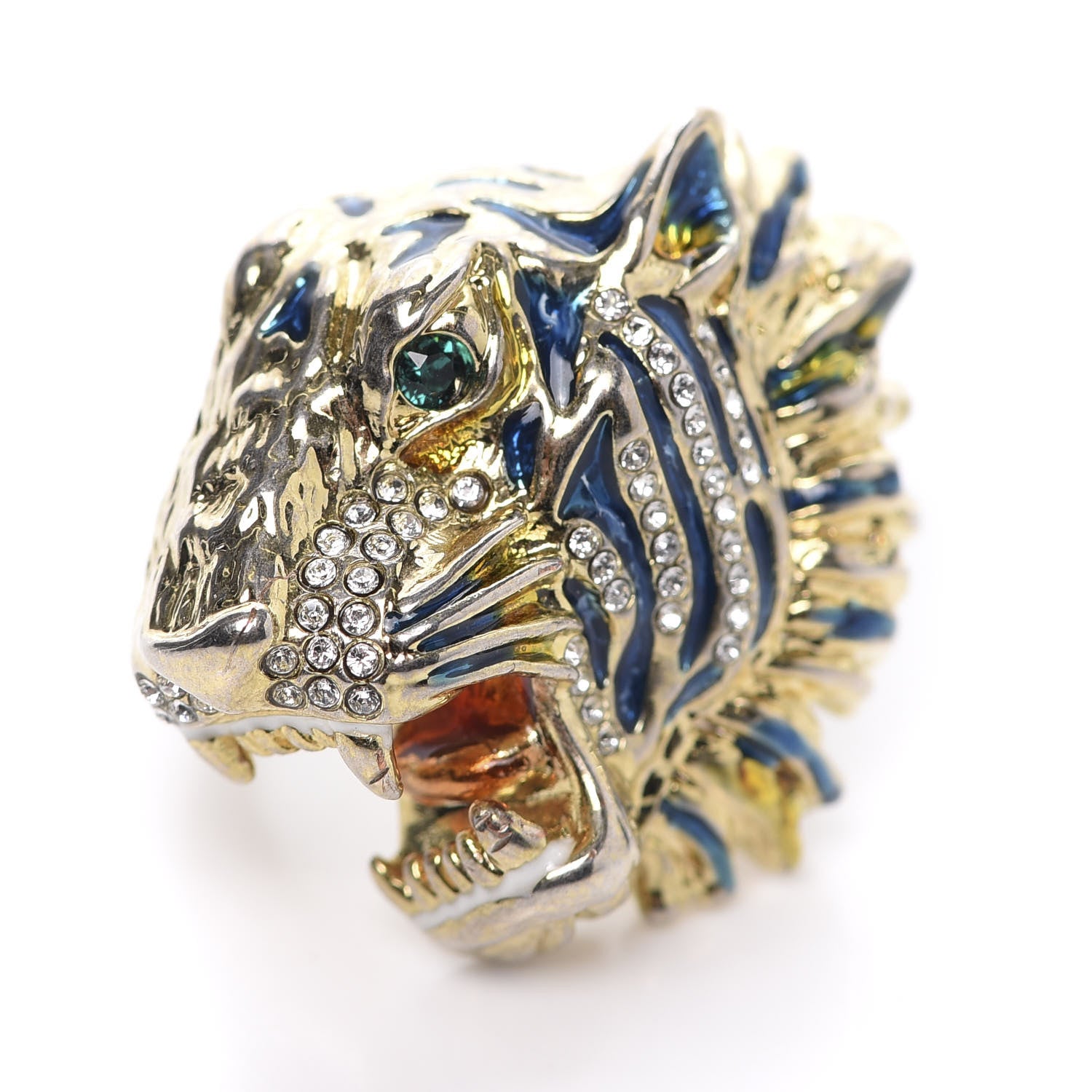 Gucci Metal Crystal Lion Head Ring 6 Aged Gold Multicolor 5 of 6