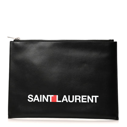 Saint Laurent Calfskin Logo Zipped Tablet Pouch Black 1 of 9