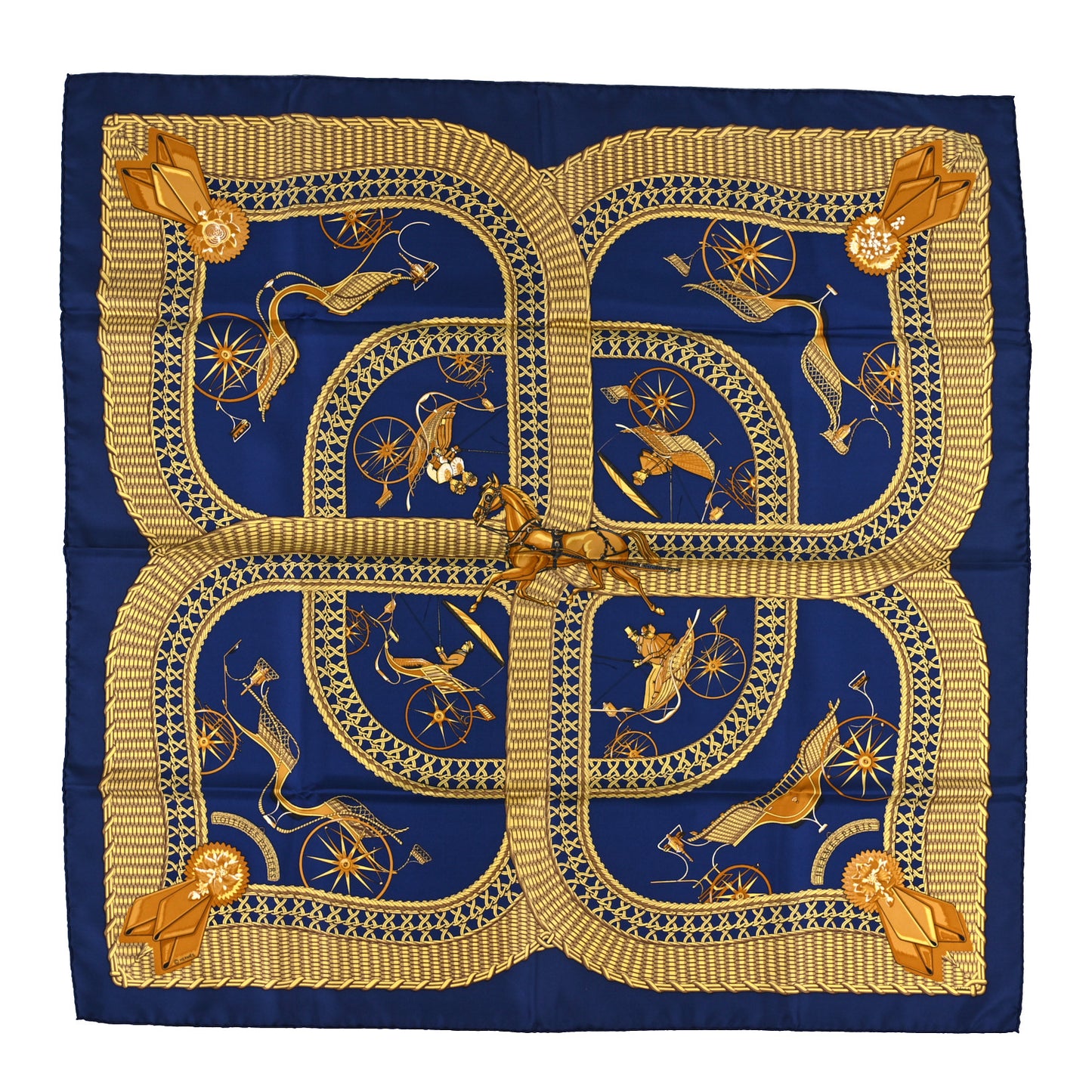 Silk Voitures Paniers Scarf 90 Marine