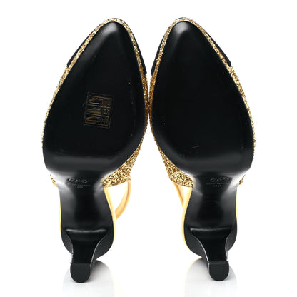 Chanel Glitter Grosgrain Cap Toe CC Slingback Pumps 38 Gold Black 5 of 9