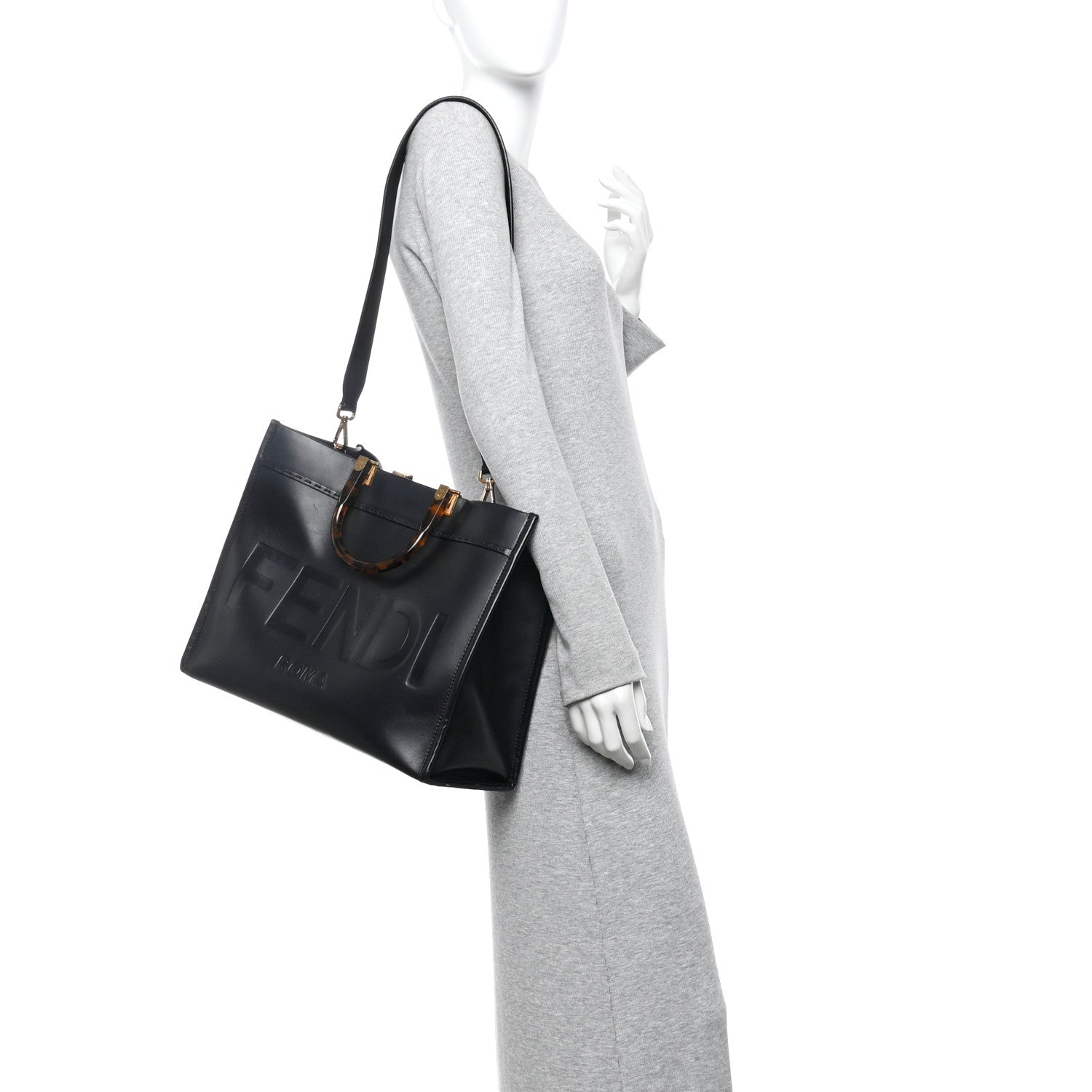 Fendi Vitello King Plexiglass Medium Fendi Sunshine Shopper Tote Black 2 of 9