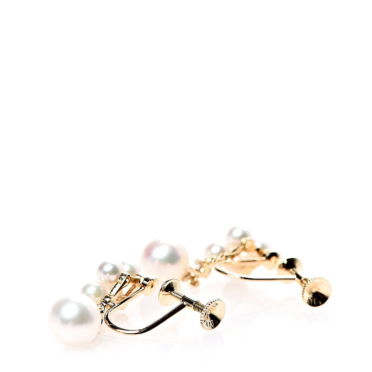 18K Yellow Gold Diamond Akoya Pearl 3.5-6.5mm Drop Screw Back Earrings