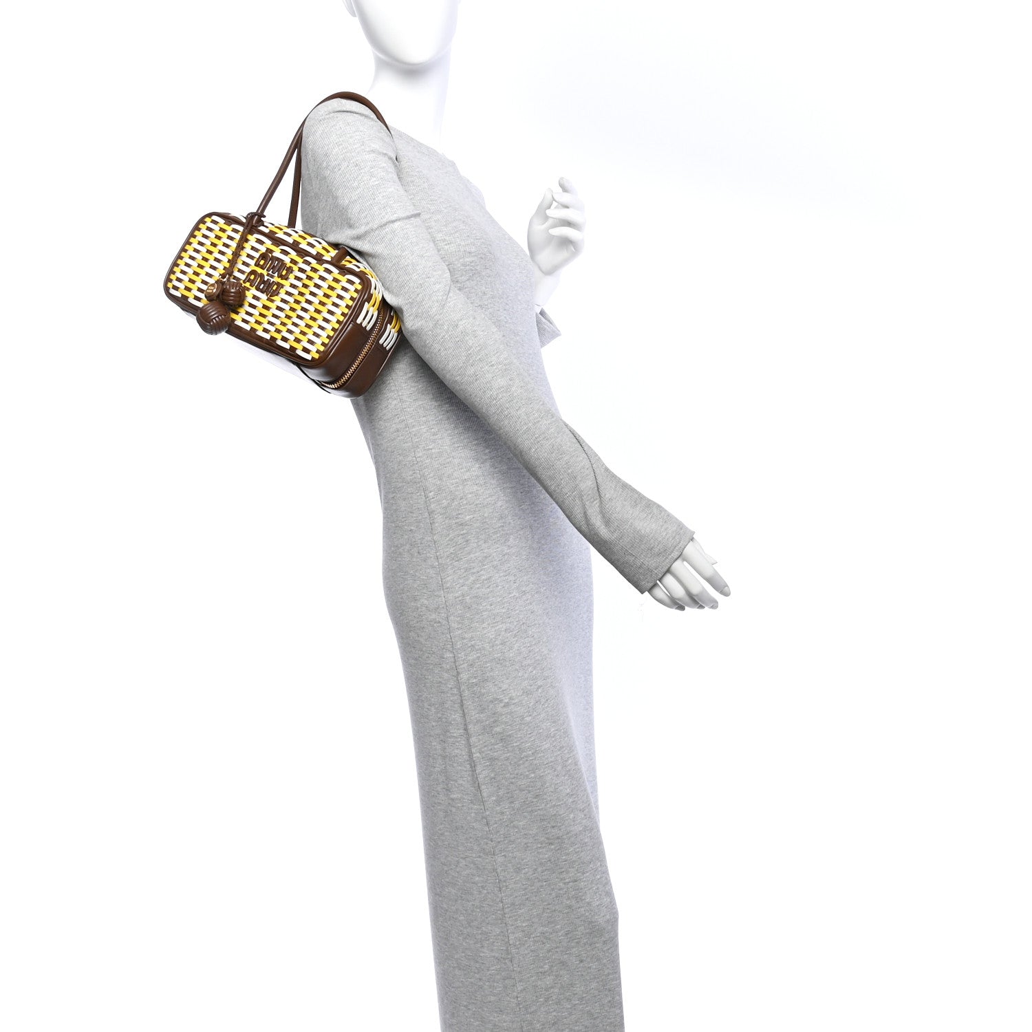 Miu Miu Woven Calfskin Small Beau Top Handle Bag Acero Sole Talco 2 of 9