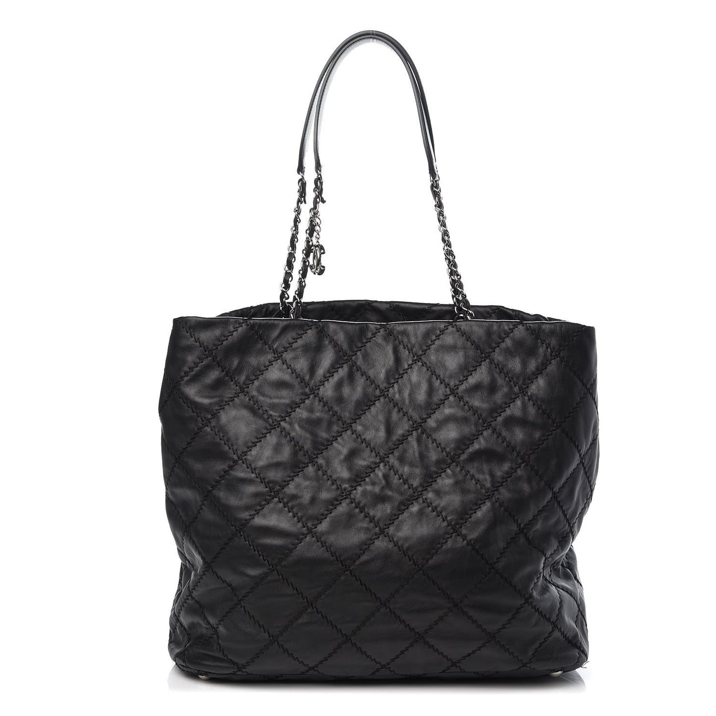 Lambskin Stitched Shopper Tote Black
