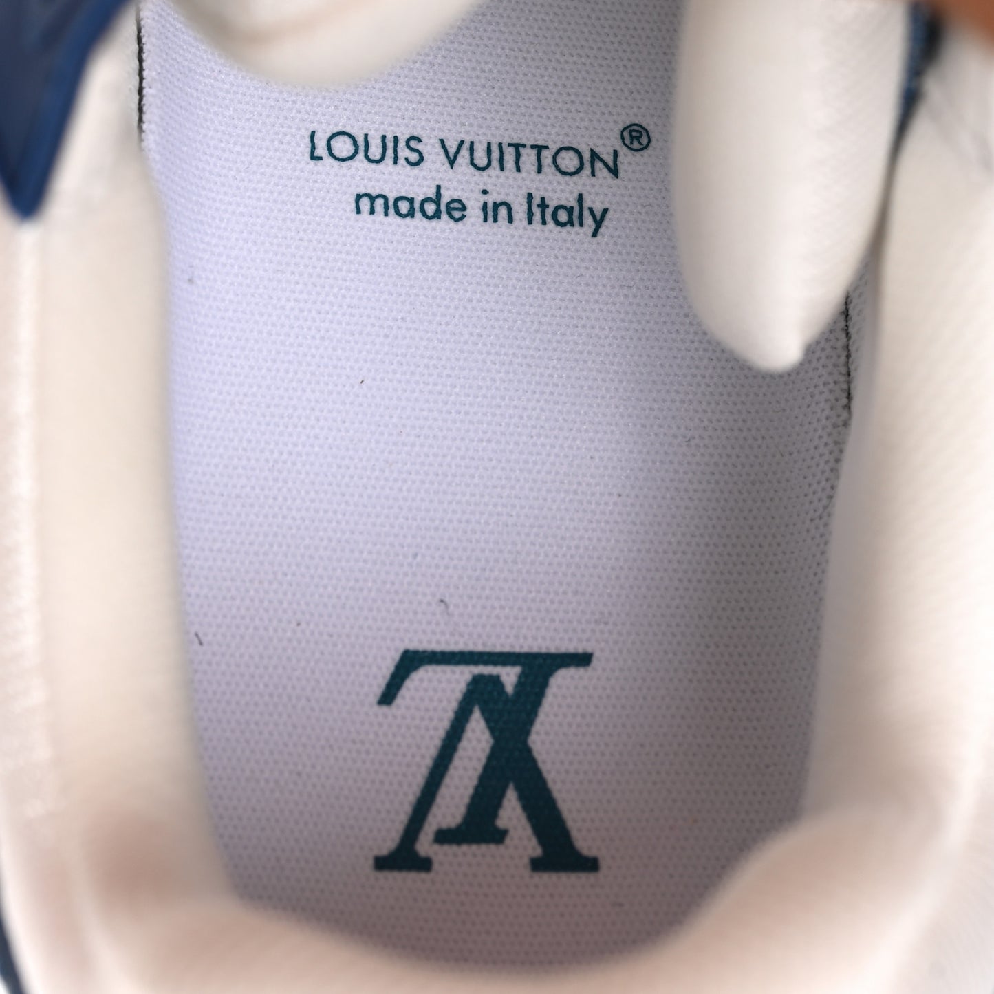 Calfskin Embossed Monogram Denim Mens LV Trainer Sneakers 6.5 Blue