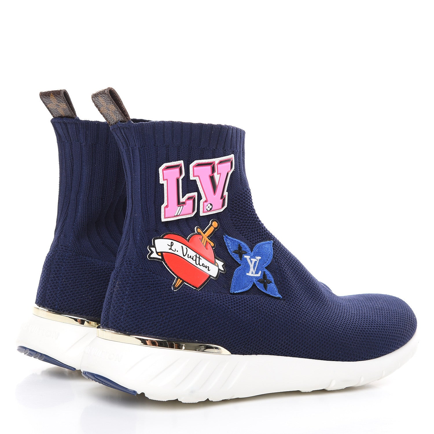 Louis Vuitton Stretch Fabric LV Black Heart Sock Sneaker 38 Marine 4 of 9