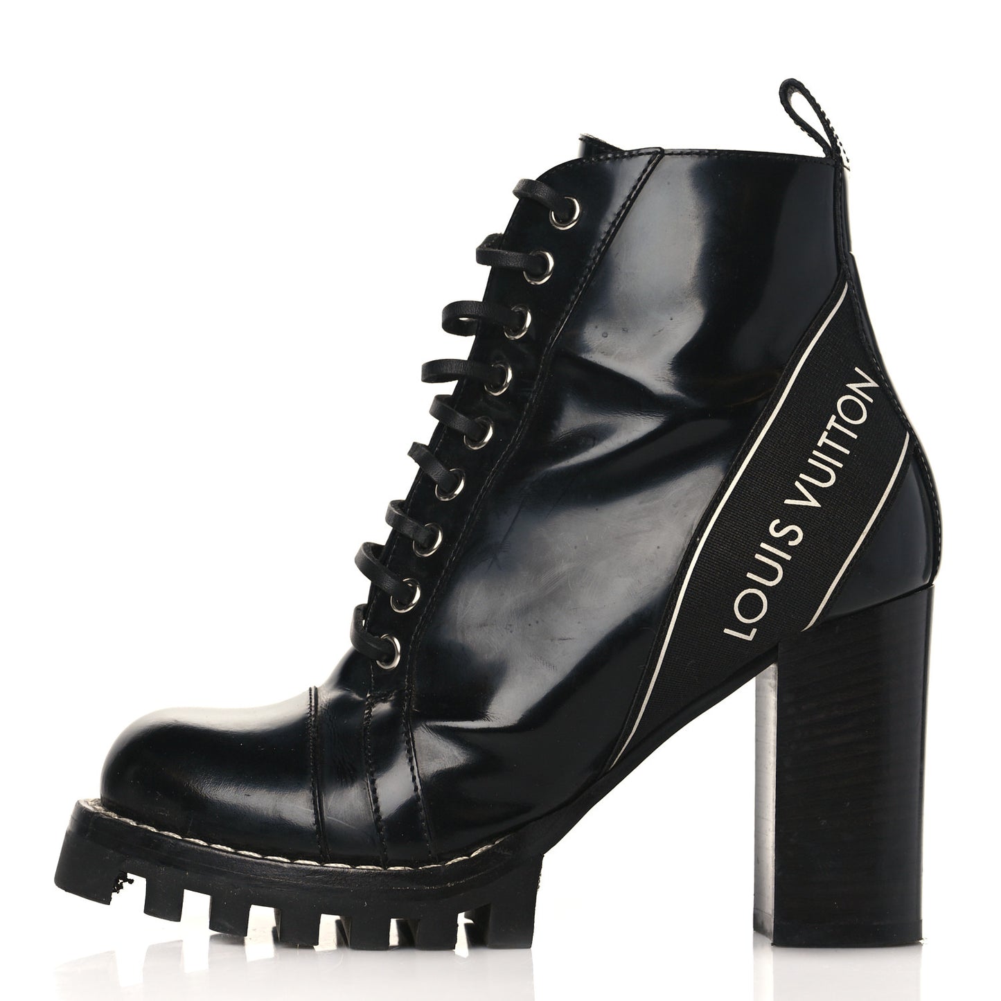 Glazed Calfskin Star Trail Ankle Boots 36.5 Black
