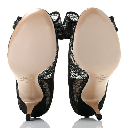 Valentino Garavani Satin Lace Couture Bow Peep Toe Low Heel Pumps 38.5 Black 5 of 7