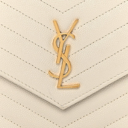 Saint Laurent Grain De Poudre Matelasse Chevron Monogram Envelope Chain Wallet Nude Powder 8 of 14