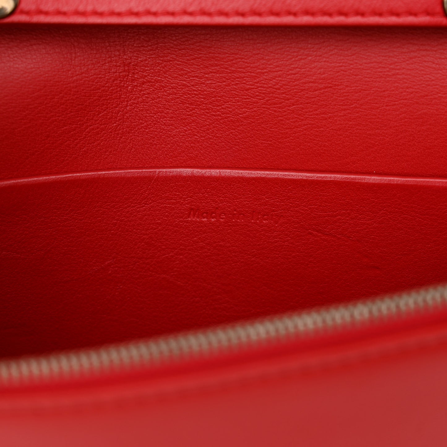 Smooth Lambskin Frame Evening Chain Clutch Grey Red